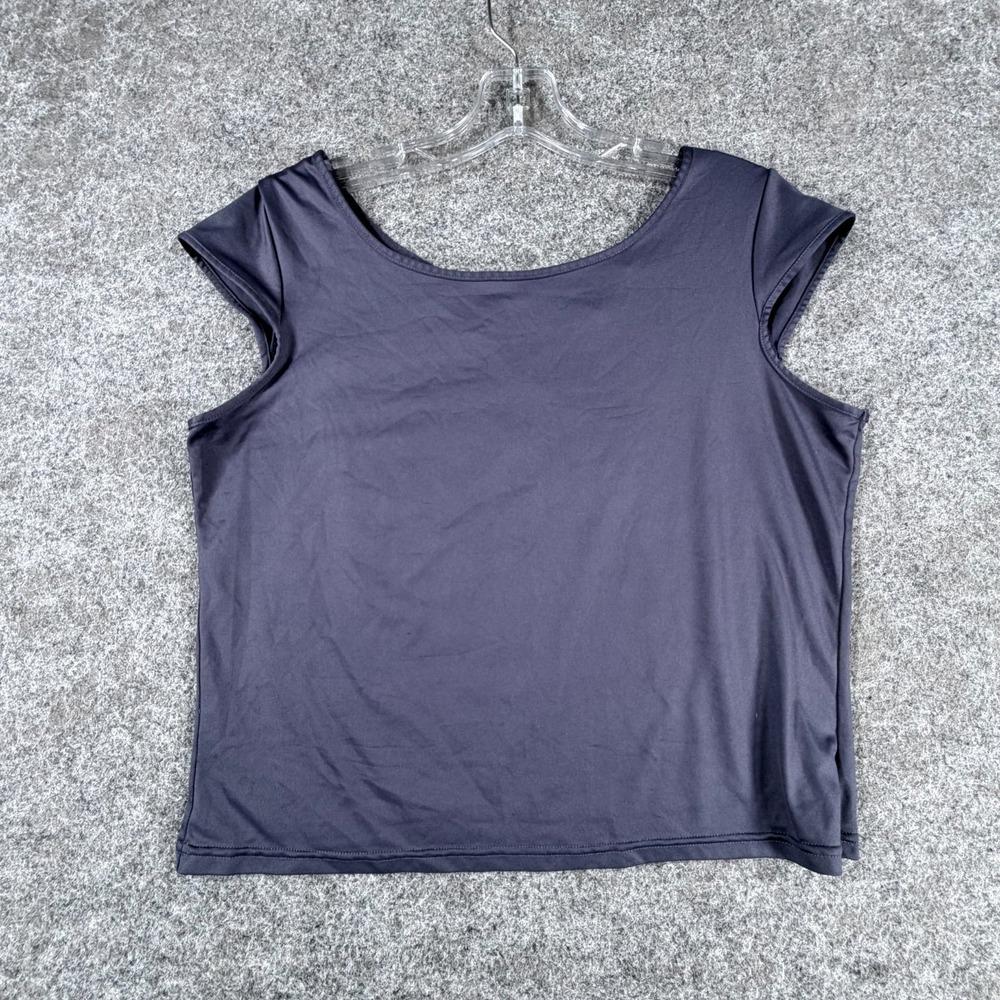 VTG Victoria's Secret Top Womens L Blue Cap Sleeve Round Neck Cropped Layering